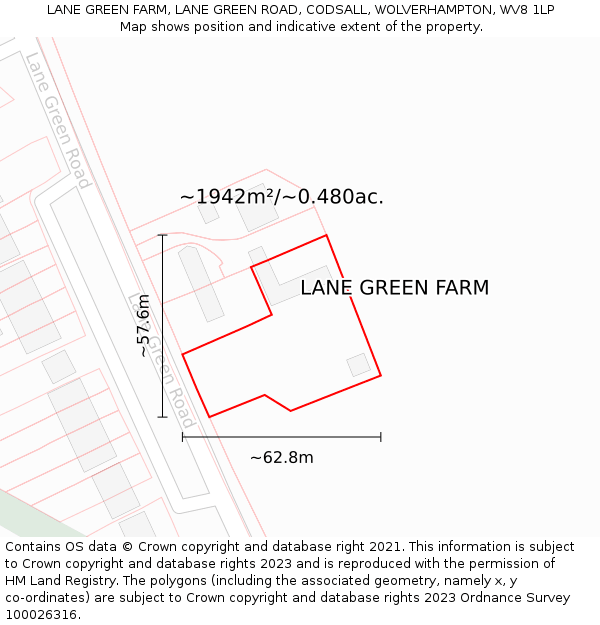 LANE GREEN FARM, LANE GREEN ROAD, CODSALL, WOLVERHAMPTON, WV8 1LP: Plot and title map