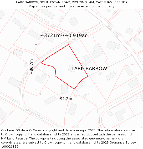 LARK BARROW, SOUTHDOWN ROAD, WOLDINGHAM, CATERHAM, CR3 7DP: Plot and title map