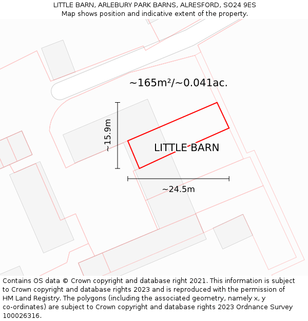 LITTLE BARN, ARLEBURY PARK BARNS, ALRESFORD, SO24 9ES: Plot and title map