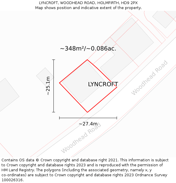 LYNCROFT, WOODHEAD ROAD, HOLMFIRTH, HD9 2PX: Plot and title map