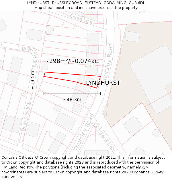 LYNDHURST, THURSLEY ROAD, ELSTEAD, GODALMING, GU8 6DL: Plot and title map