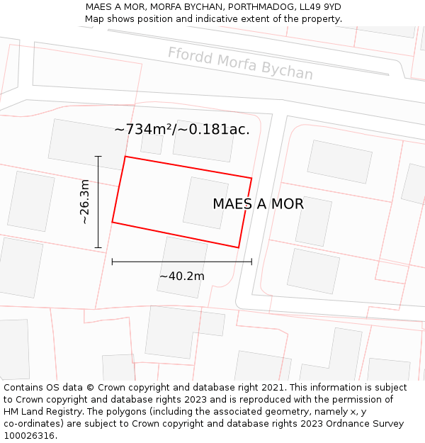 MAES A MOR, MORFA BYCHAN, PORTHMADOG, LL49 9YD: Plot and title map