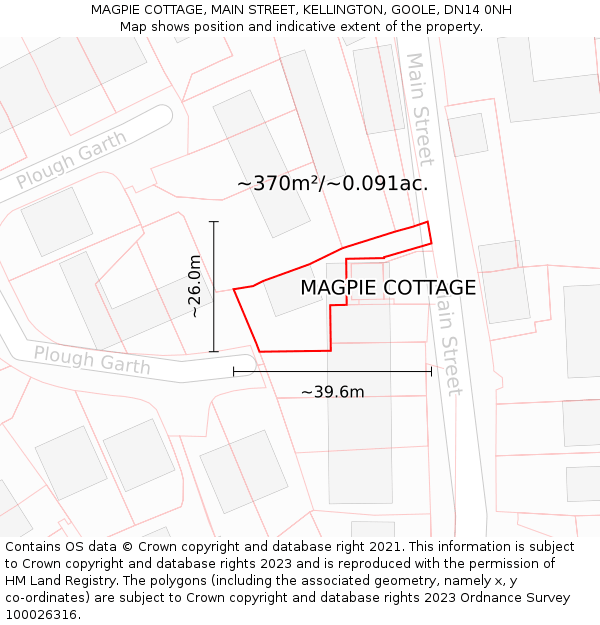 MAGPIE COTTAGE, MAIN STREET, KELLINGTON, GOOLE, DN14 0NH: Plot and title map