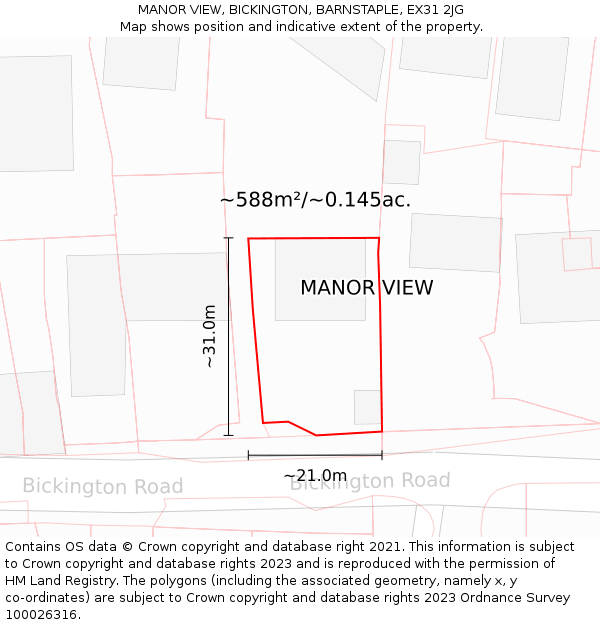 MANOR VIEW, BICKINGTON, BARNSTAPLE, EX31 2JG: Plot and title map