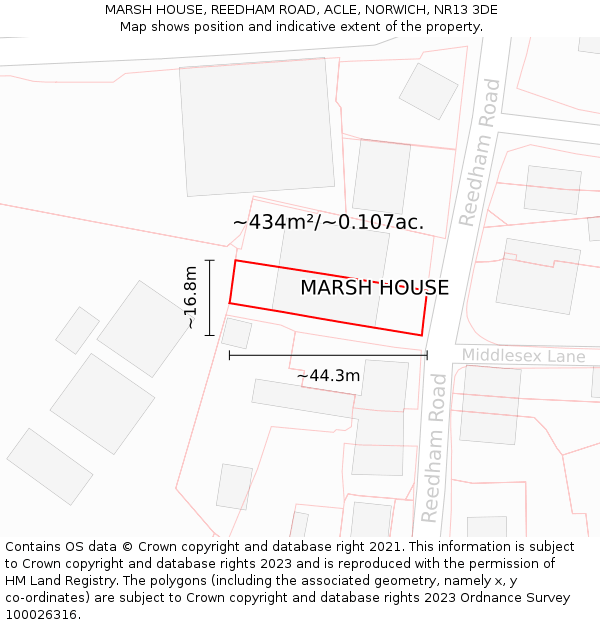 MARSH HOUSE, REEDHAM ROAD, ACLE, NORWICH, NR13 3DE: Plot and title map