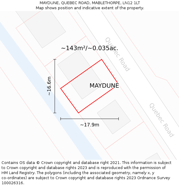 MAYDUNE, QUEBEC ROAD, MABLETHORPE, LN12 1LT: Plot and title map