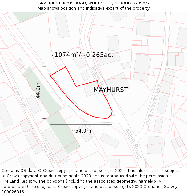 MAYHURST, MAIN ROAD, WHITESHILL, STROUD, GL6 6JS: Plot and title map
