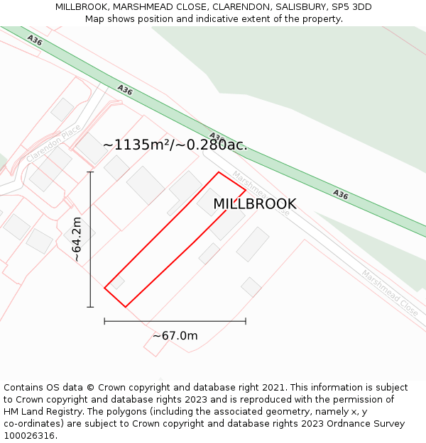 MILLBROOK, MARSHMEAD CLOSE, CLARENDON, SALISBURY, SP5 3DD: Plot and title map