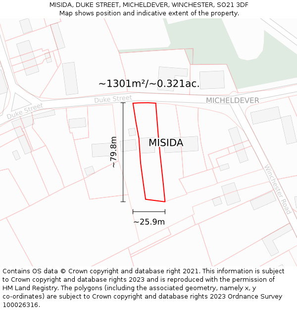 MISIDA, DUKE STREET, MICHELDEVER, WINCHESTER, SO21 3DF: Plot and title map