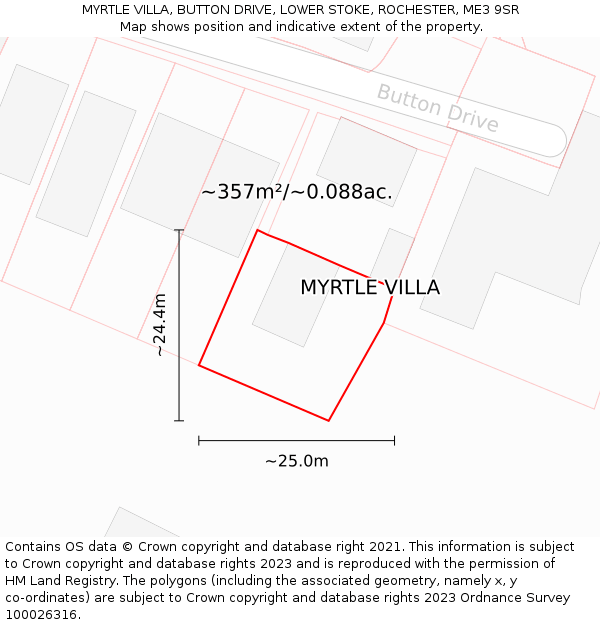 MYRTLE VILLA, BUTTON DRIVE, LOWER STOKE, ROCHESTER, ME3 9SR: Plot and title map