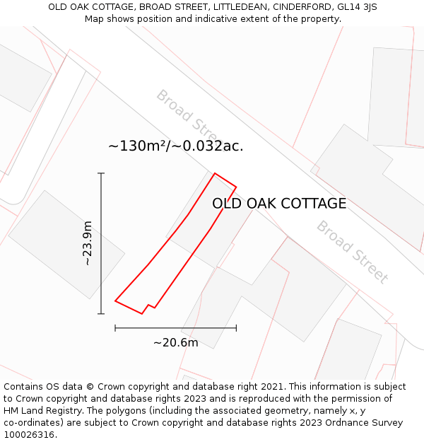 OLD OAK COTTAGE, BROAD STREET, LITTLEDEAN, CINDERFORD, GL14 3JS: Plot and title map