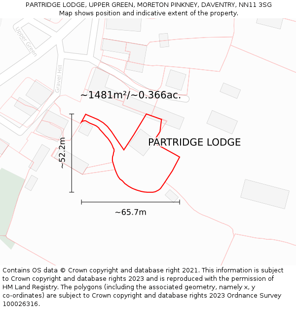 PARTRIDGE LODGE, UPPER GREEN, MORETON PINKNEY, DAVENTRY, NN11 3SG: Plot and title map