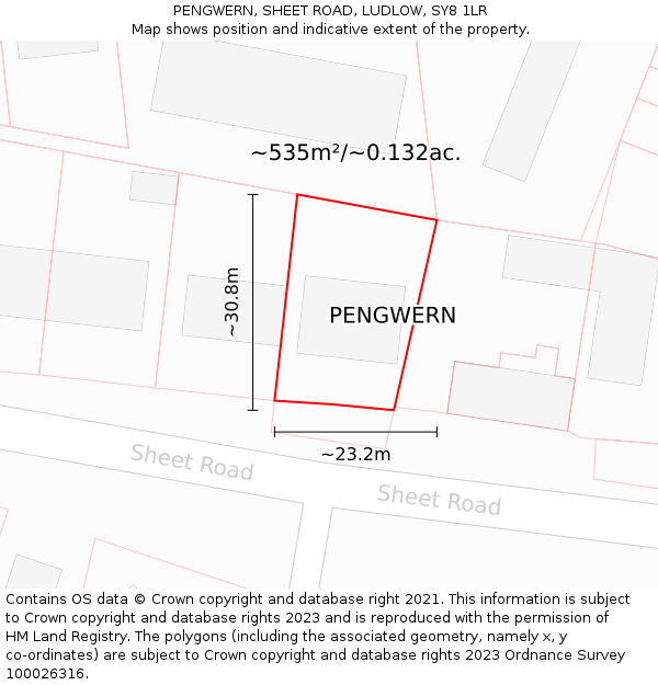 PENGWERN, SHEET ROAD, LUDLOW, SY8 1LR: Plot and title map