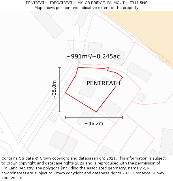 PENTREATH, TREGATREATH, MYLOR BRIDGE, FALMOUTH, TR11 5NS: Plot and title map