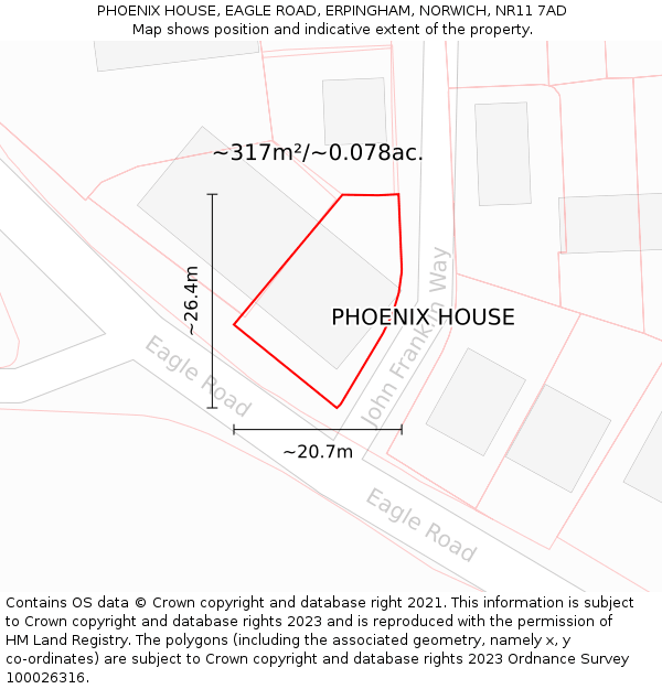 PHOENIX HOUSE, EAGLE ROAD, ERPINGHAM, NORWICH, NR11 7AD: Plot and title map