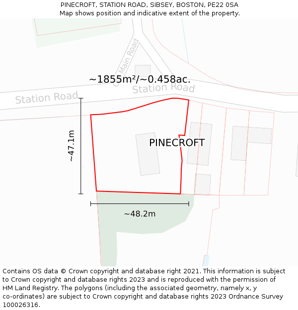 PINECROFT, STATION ROAD, SIBSEY, BOSTON, PE22 0SA: Plot and title map