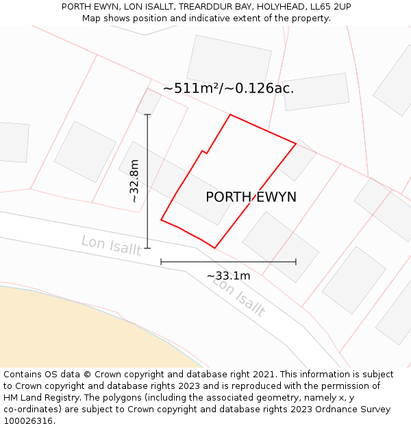 PORTH EWYN, LON ISALLT, TREARDDUR BAY, HOLYHEAD, LL65 2UP: Plot and title map