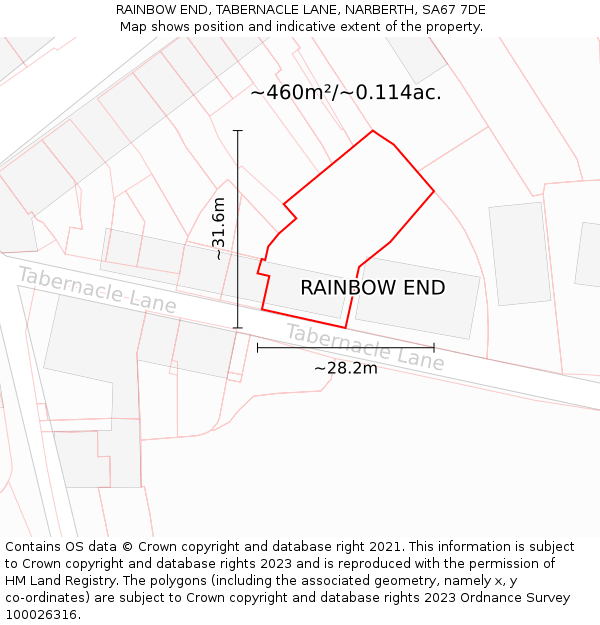 RAINBOW END, TABERNACLE LANE, NARBERTH, SA67 7DE: Plot and title map