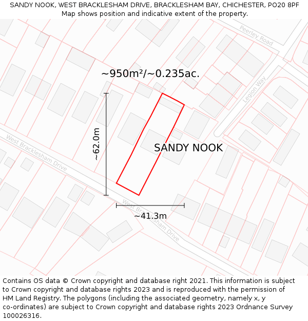 SANDY NOOK, WEST BRACKLESHAM DRIVE, BRACKLESHAM BAY, CHICHESTER, PO20 8PF: Plot and title map