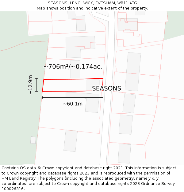 SEASONS, LENCHWICK, EVESHAM, WR11 4TG: Plot and title map