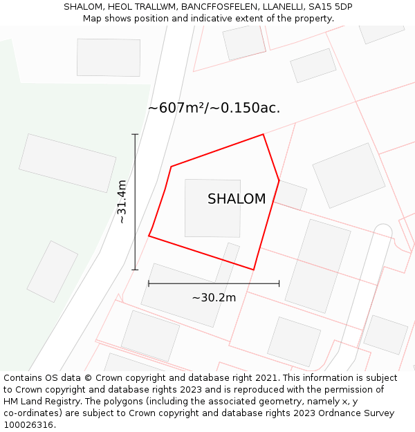 SHALOM, HEOL TRALLWM, BANCFFOSFELEN, LLANELLI, SA15 5DP: Plot and title map
