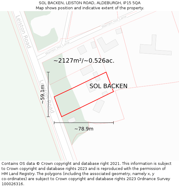SOL BACKEN, LEISTON ROAD, ALDEBURGH, IP15 5QA: Plot and title map