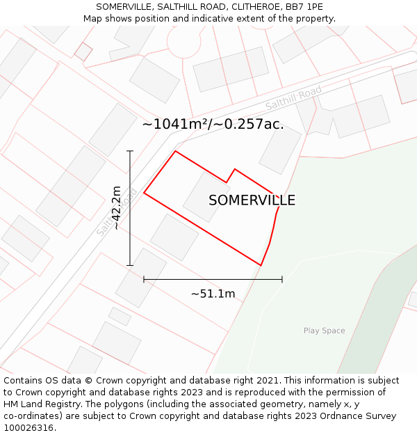 SOMERVILLE, SALTHILL ROAD, CLITHEROE, BB7 1PE: Plot and title map