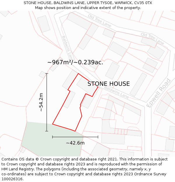 STONE HOUSE, BALDWINS LANE, UPPER TYSOE, WARWICK, CV35 0TX: Plot and title map