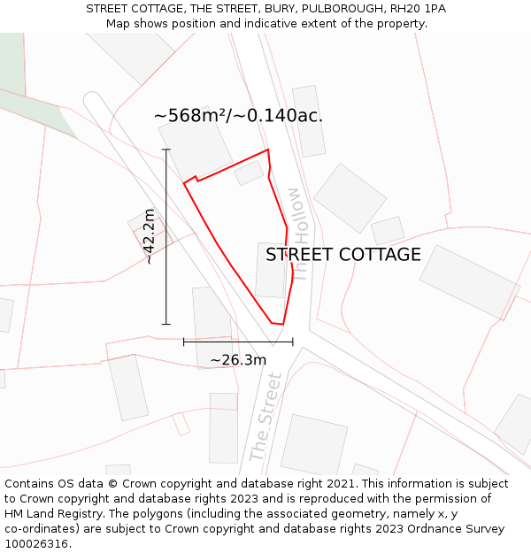 STREET COTTAGE, THE STREET, BURY, PULBOROUGH, RH20 1PA: Plot and title map