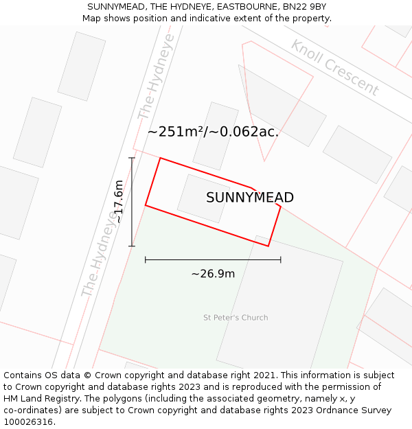 SUNNYMEAD, THE HYDNEYE, EASTBOURNE, BN22 9BY: Plot and title map