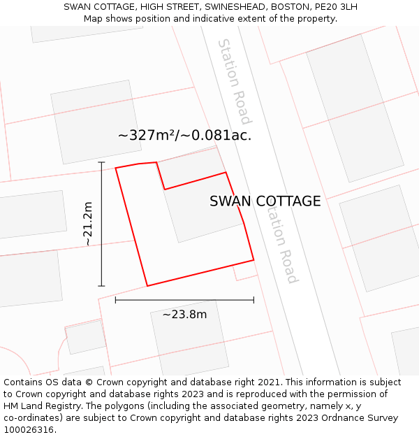 SWAN COTTAGE, HIGH STREET, SWINESHEAD, BOSTON, PE20 3LH: Plot and title map