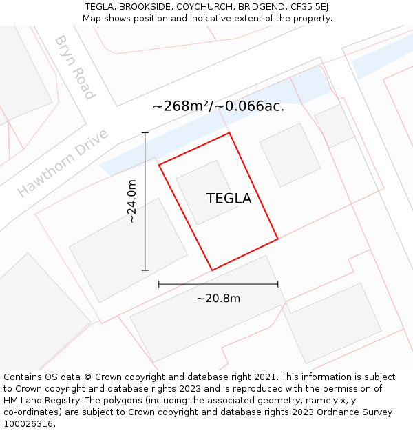 TEGLA, BROOKSIDE, COYCHURCH, BRIDGEND, CF35 5EJ: Plot and title map