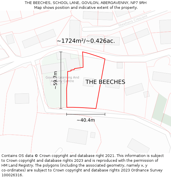 THE BEECHES, SCHOOL LANE, GOVILON, ABERGAVENNY, NP7 9RH: Plot and title map