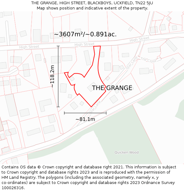 THE GRANGE, HIGH STREET, BLACKBOYS, UCKFIELD, TN22 5JU: Plot and title map