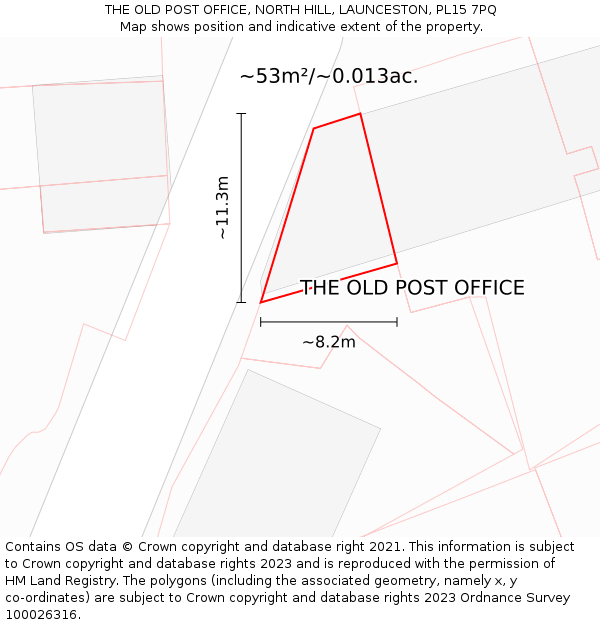 THE OLD POST OFFICE, NORTH HILL, LAUNCESTON, PL15 7PQ: Plot and title map