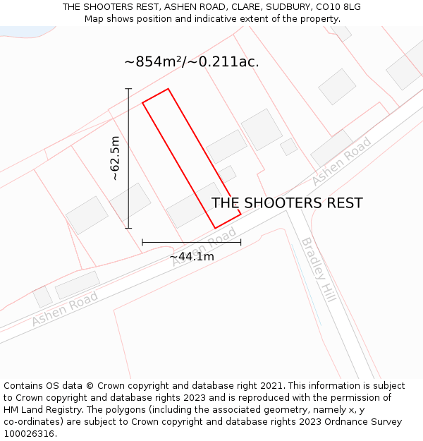 THE SHOOTERS REST, ASHEN ROAD, CLARE, SUDBURY, CO10 8LG: Plot and title map