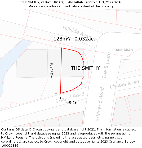 THE SMITHY, CHAPEL ROAD, LLANHARAN, PONTYCLUN, CF72 9QA: Plot and title map