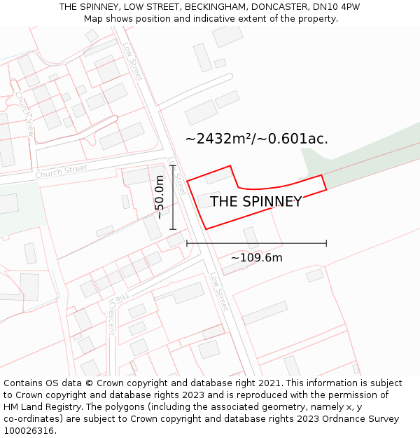 THE SPINNEY, LOW STREET, BECKINGHAM, DONCASTER, DN10 4PW: Plot and title map