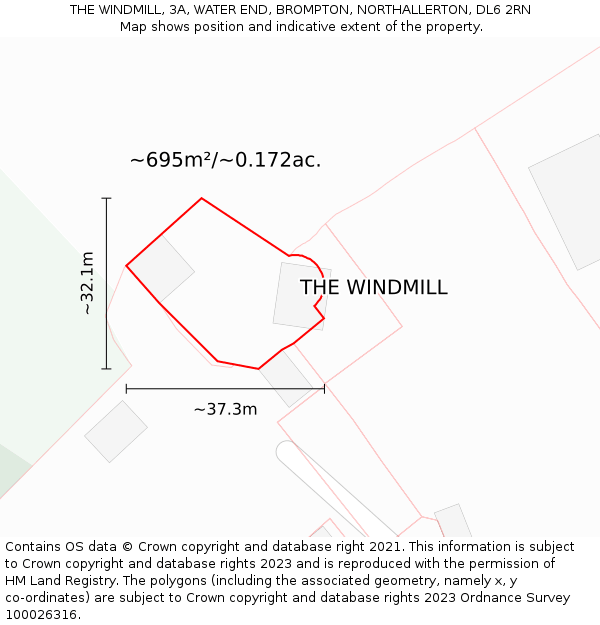 THE WINDMILL, 3A, WATER END, BROMPTON, NORTHALLERTON, DL6 2RN: Plot and title map