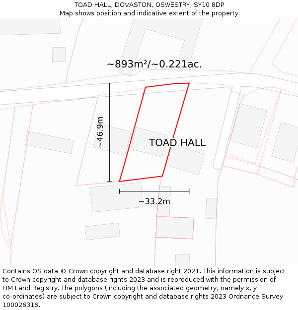 TOAD HALL, DOVASTON, OSWESTRY, SY10 8DP: Plot and title map