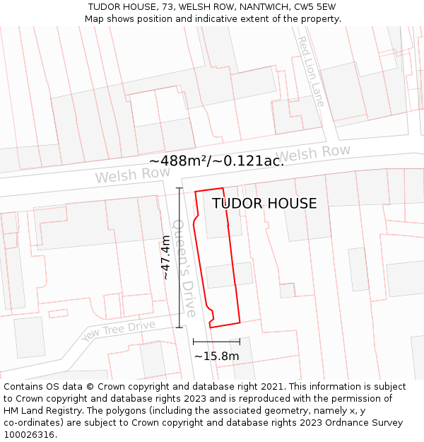TUDOR HOUSE, 73, WELSH ROW, NANTWICH, CW5 5EW: Plot and title map