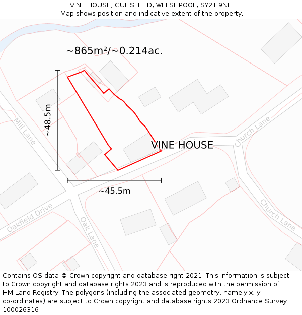 VINE HOUSE, GUILSFIELD, WELSHPOOL, SY21 9NH: Plot and title map