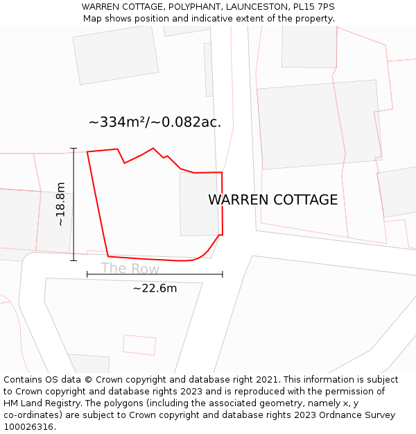 WARREN COTTAGE, POLYPHANT, LAUNCESTON, PL15 7PS: Plot and title map