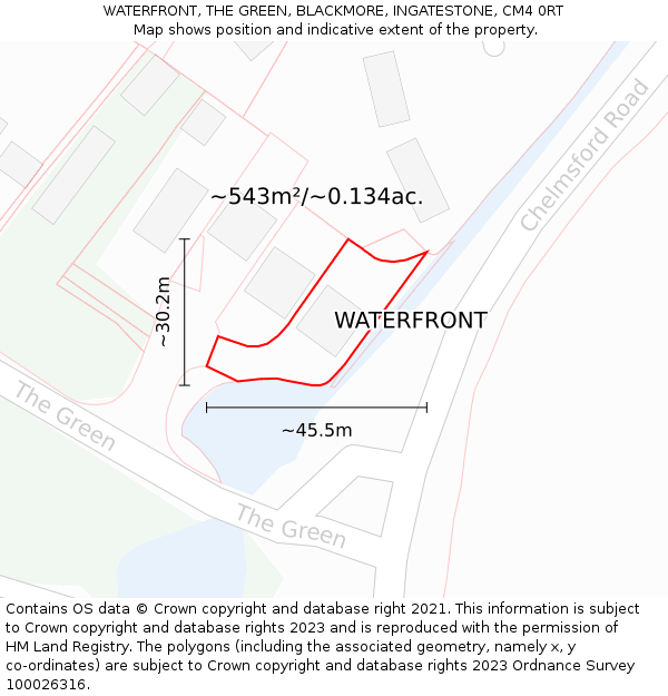 WATERFRONT, THE GREEN, BLACKMORE, INGATESTONE, CM4 0RT: Plot and title map