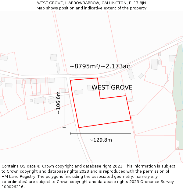 WEST GROVE, HARROWBARROW, CALLINGTON, PL17 8JN: Plot and title map