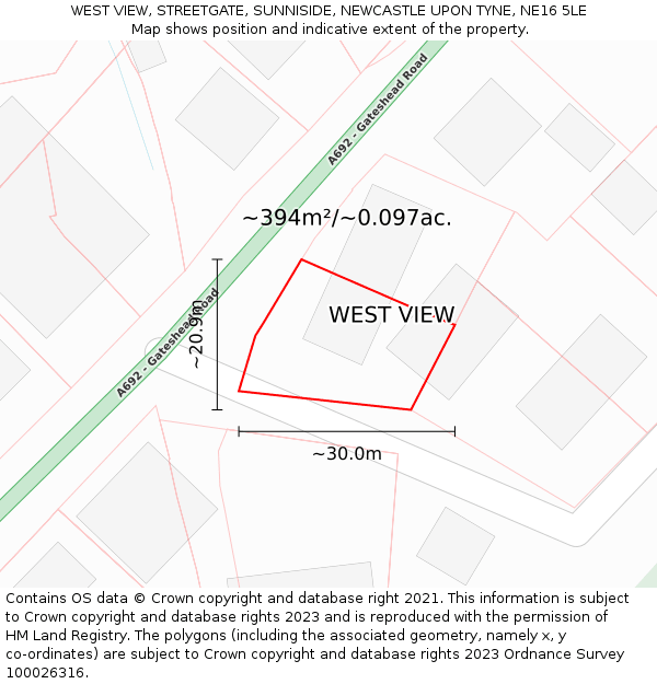 WEST VIEW, STREETGATE, SUNNISIDE, NEWCASTLE UPON TYNE, NE16 5LE: Plot and title map