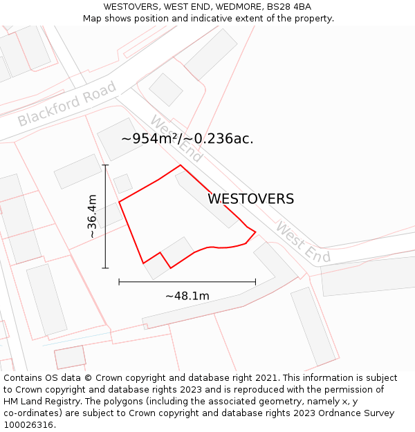 WESTOVERS, WEST END, WEDMORE, BS28 4BA: Plot and title map