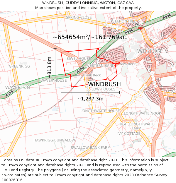 WINDRUSH, CUDDY LONNING, WIGTON, CA7 0AA: Plot and title map
