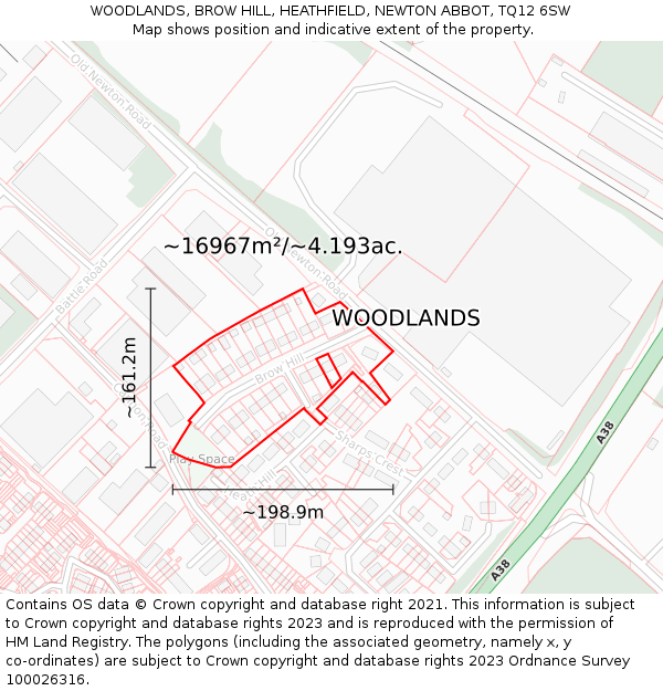 WOODLANDS, BROW HILL, HEATHFIELD, NEWTON ABBOT, TQ12 6SW: Plot and title map
