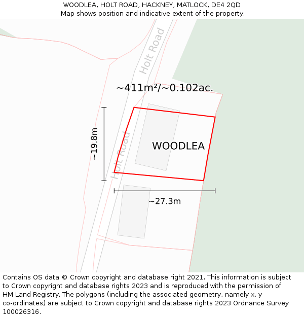 WOODLEA, HOLT ROAD, HACKNEY, MATLOCK, DE4 2QD: Plot and title map